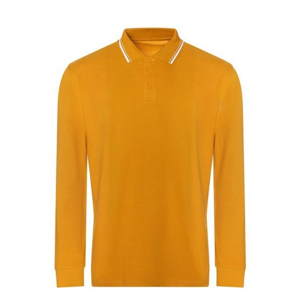 Awdis Mens Tipped Long-Sleeved Polo Shirt / Mustard/White